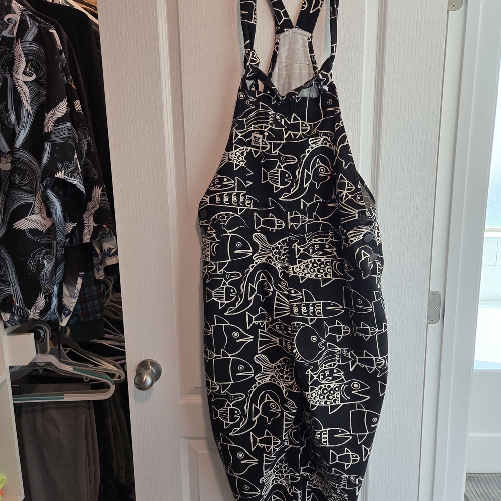 Lucy & Yak Black and White Fish Print Jumpsuit